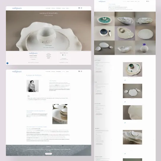 Présentation des pages du site web Malifance, version desktop