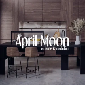 Vignette de présentation site web et SEO pour April Moon, photo d'une cuisine et logo