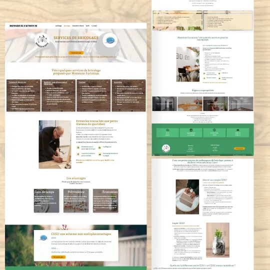 Presentation du site web monsieurfactotum.com. Pages du site version desktop