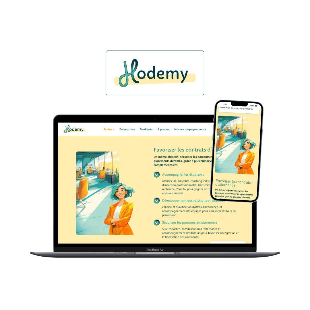 Site web responsive Hodemy version dsktop et mobile. Site réalisé par Lucky Break